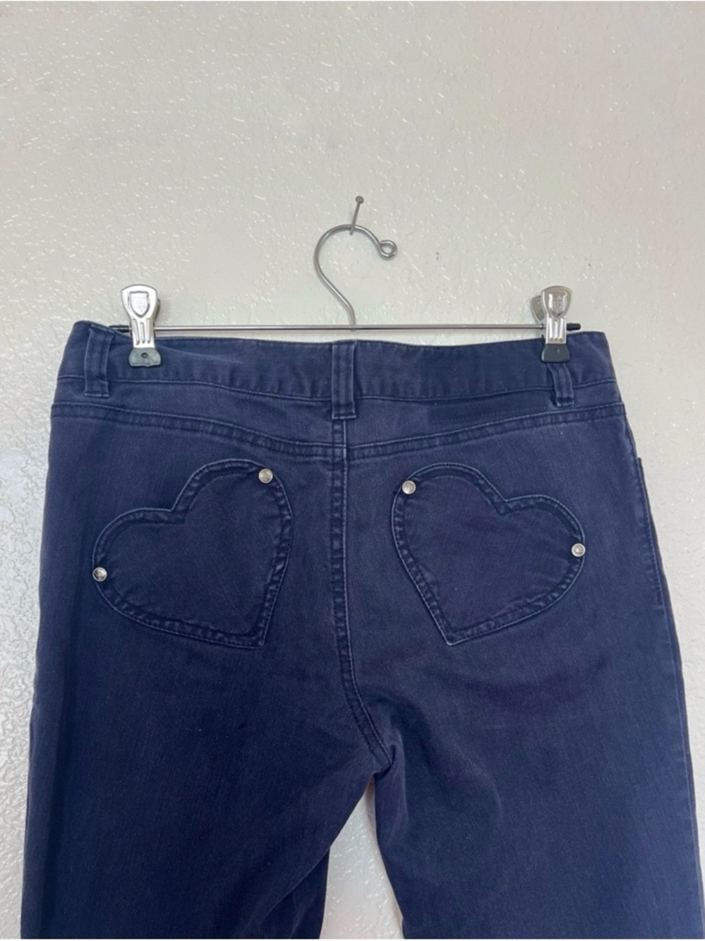 Heart Pocket Jeans Erin Fetherston Navy Blue Denim Pants Low Rise Straight Leg 7